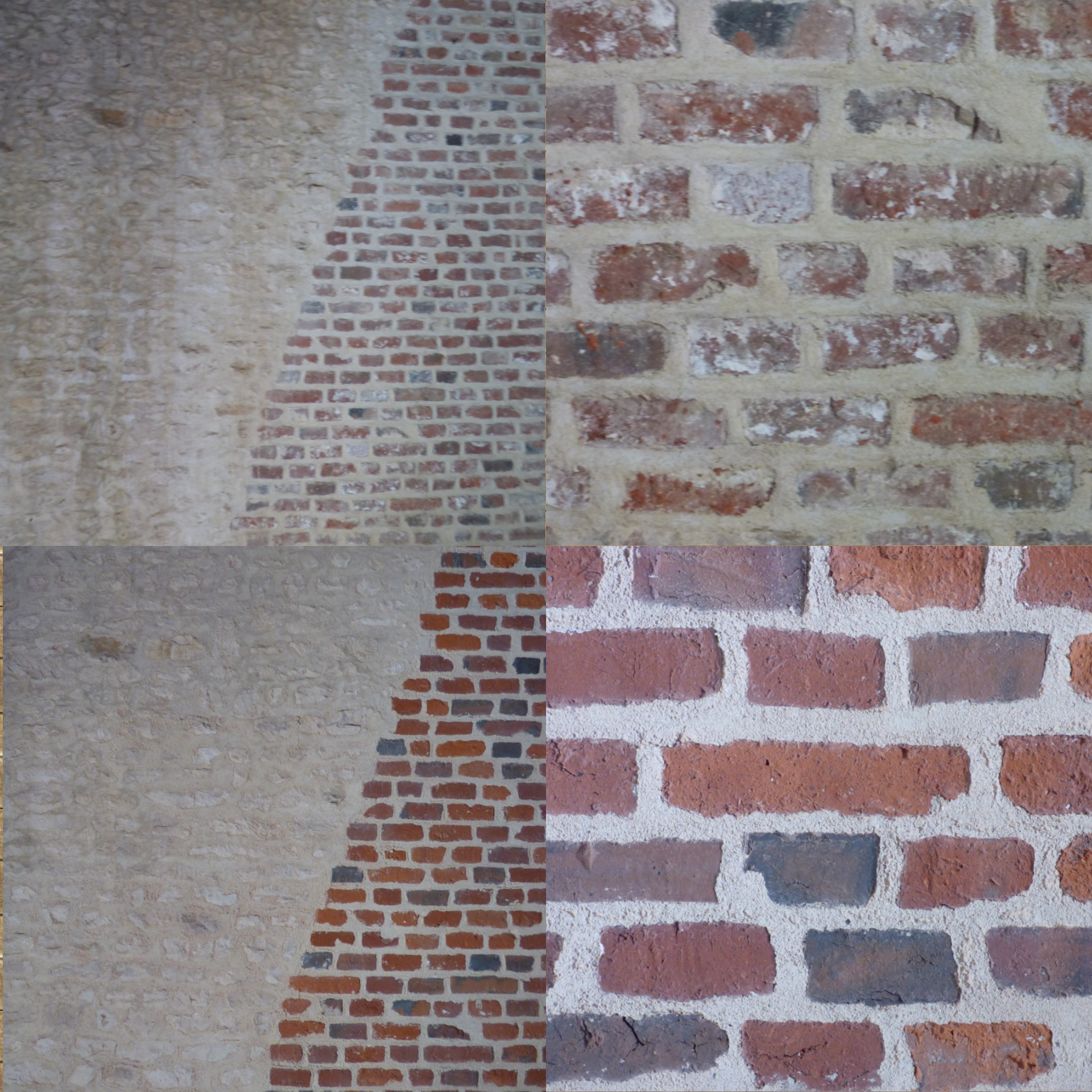 mur en pierre de caen avec conduit de cheminée en brique