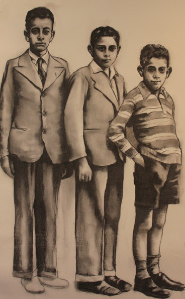 Los hermanos I. Carbón sobre papel 200x150 cm