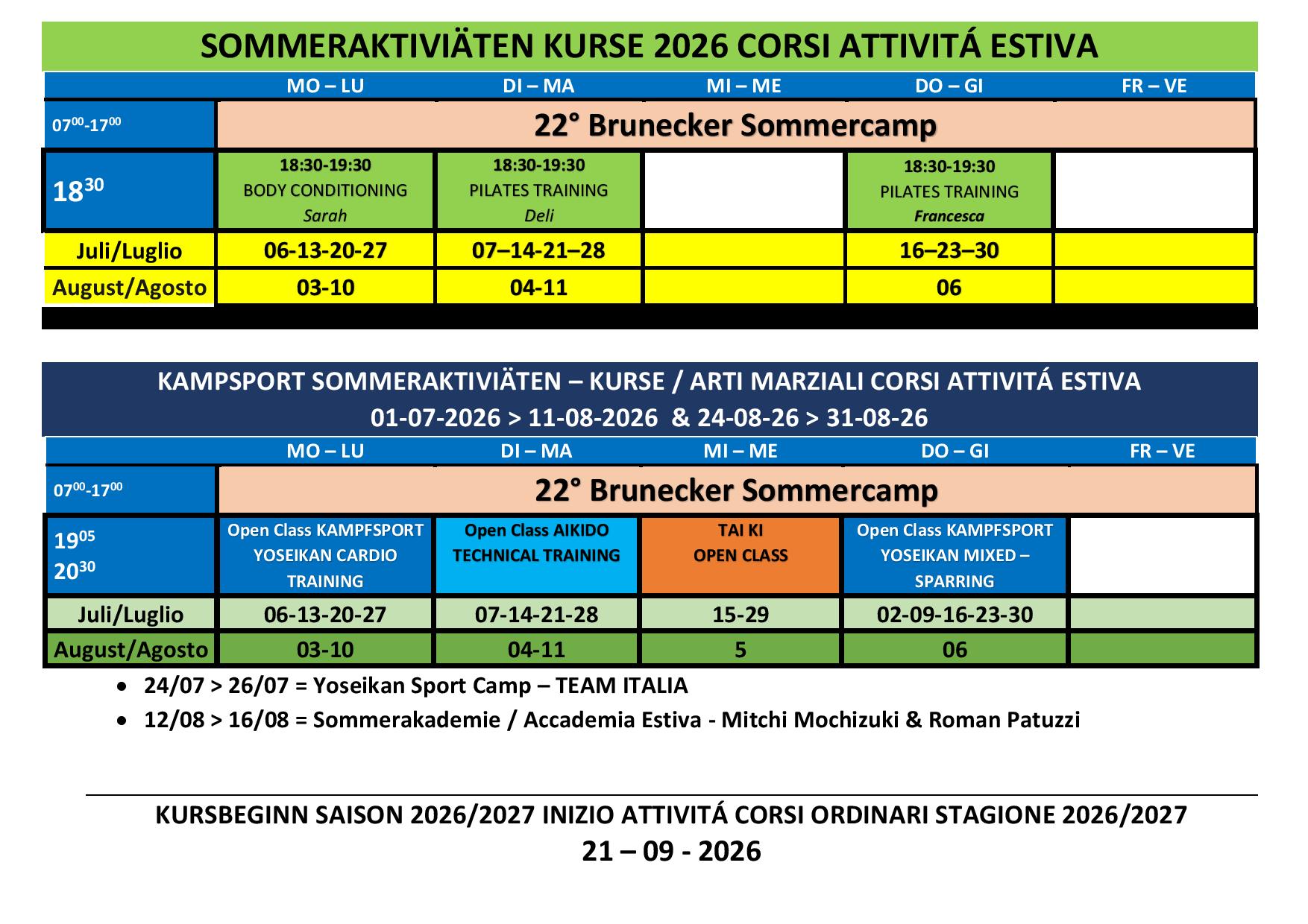 SOMMERKURSE - CORSI ESTIVI