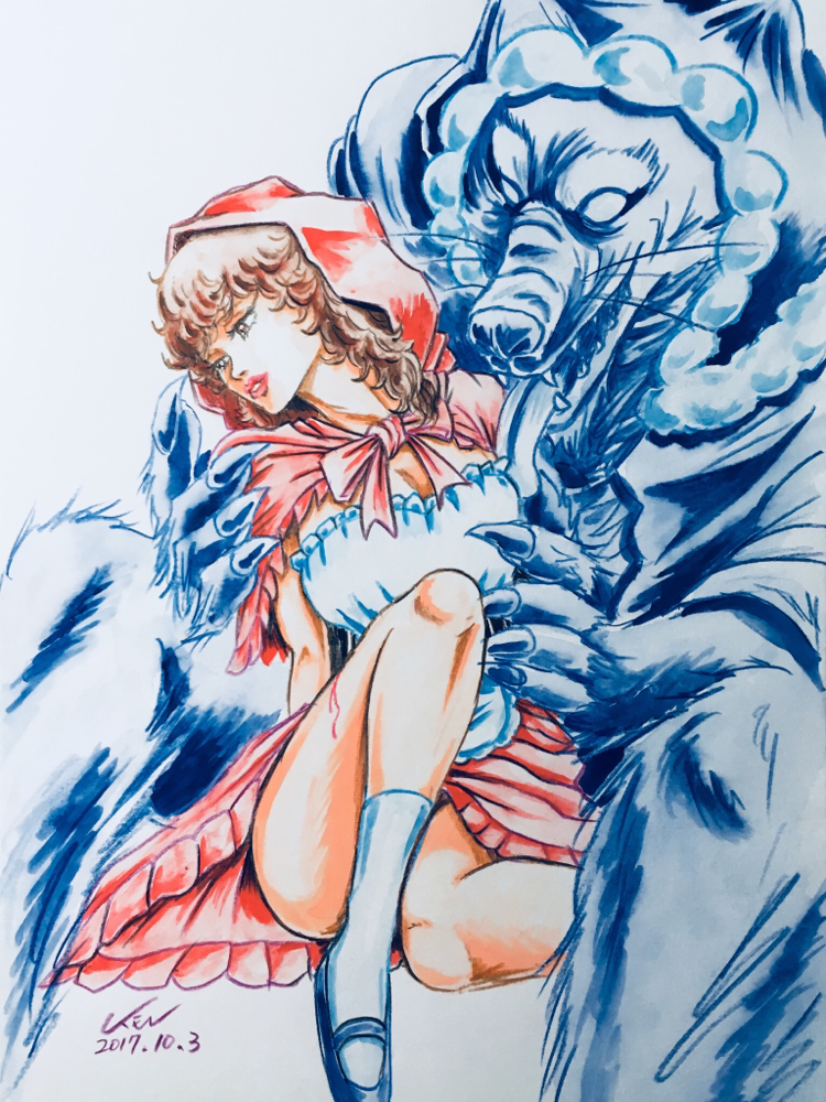 【赤ずきんの逆襲】手描き イラスト アート オリジナル手描きイラスト 赤ずきんちゃん - メルカリ