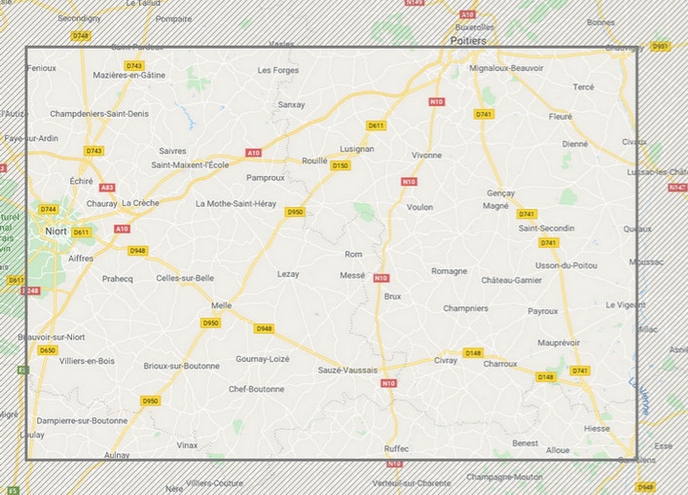 carte zone d'intervention des Menuiseries Lethu