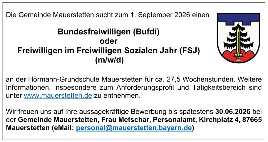 Aufruf/Bewerbung für Bufdi/FSJ