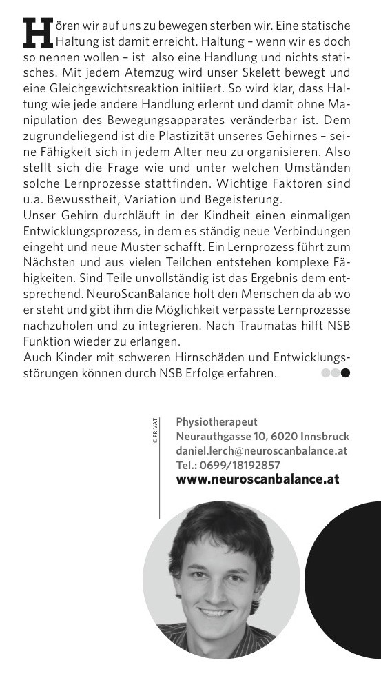 NeuroScanBalance n der aktuellen Ausgabe von Gesund in Tirol: "So etwas wie Haltung gibt es nicht"