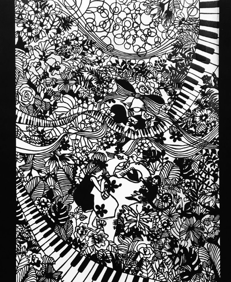 作品名「愛の鐘に祈りを」　切り絵