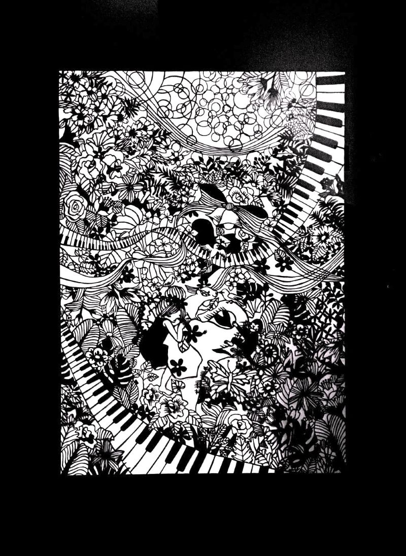 作品名「愛の鐘に祈りを」　切り絵