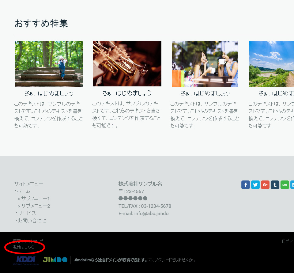 見栄えの制限はついてしまいますが、HTMLの知識があれば、フッター部分にいれることは可能