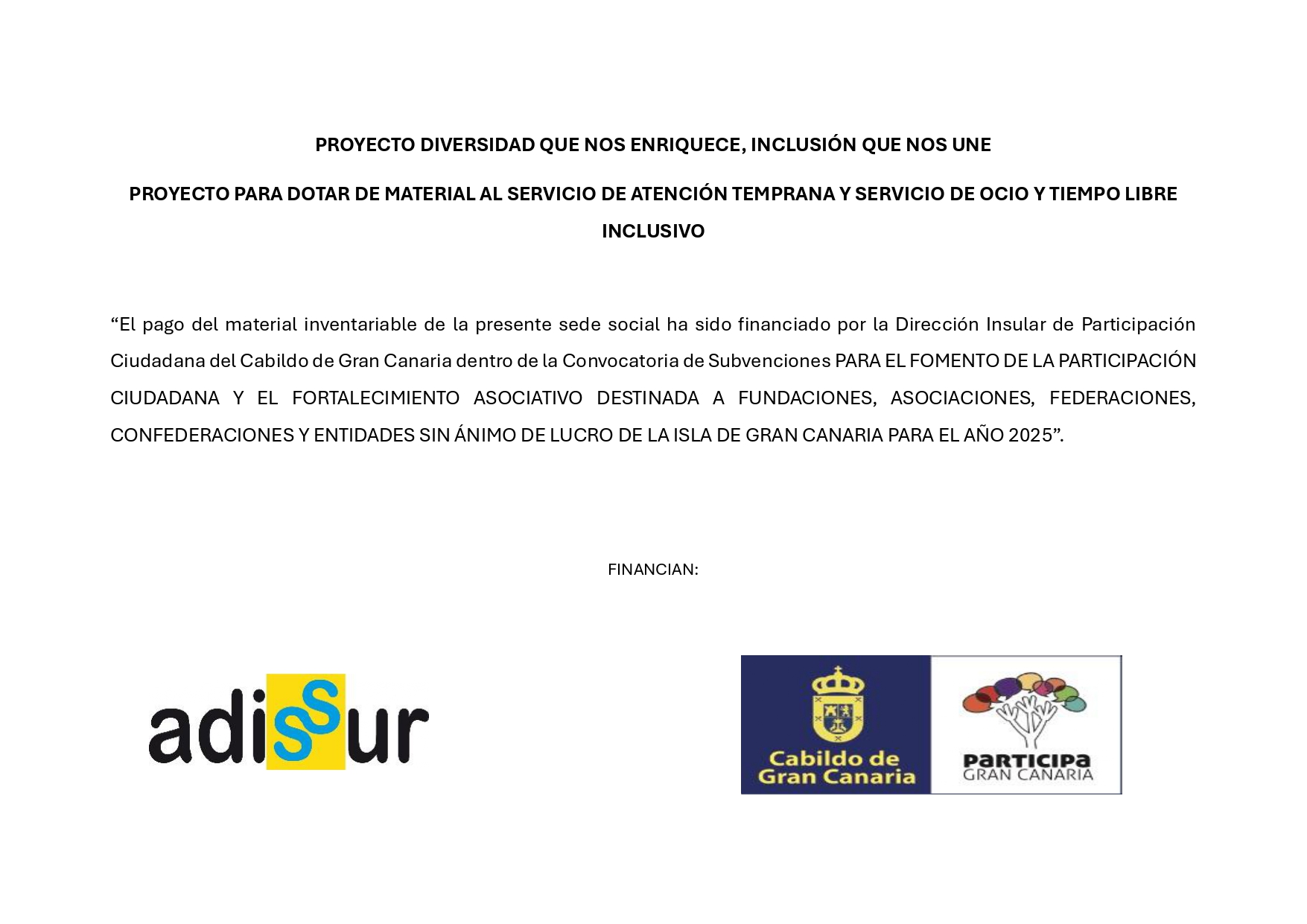 PROYECTO: DIVERSIDAD QUE NOS ENRIQUECE, INCLUSIÓN QUE NOS UNE. 