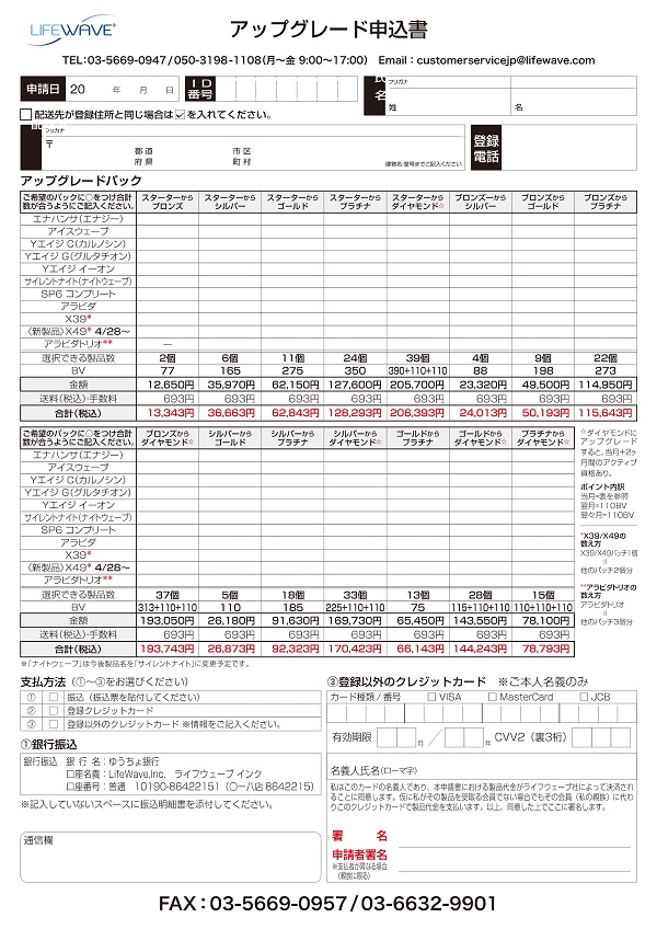 ライフウェーブ　アップグレード申込書