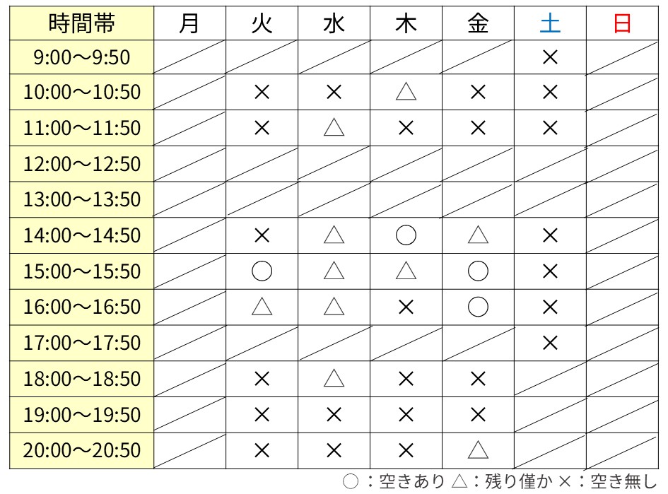 2026年6月レッスン空き状況