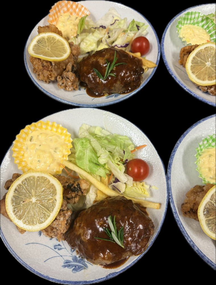 合宿プランより、とり唐揚げ&ハンバーグ