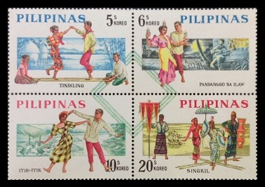 Mga Selyo ng Pilipinas: Setiyembre 16, 1963 - Mga Tradisyonal na Sayaw ng Pilipinas - Set ng 1 bloke ng 4 na selyo – Philippine stamps
