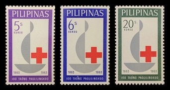 Mga Selyo ng Pilipinas: Setiyembre 1, 1963 - Sandaang Taon ng Pulang Krus Internasyonal - Set ng 3 selyo – Philippine stamps