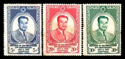 Mga Selyo ng Pilipinas: Hulyo 4, 1955 - Ika-9 na Anibersaryo ng Republika - Set ng 3 selyo – Philippine stamps