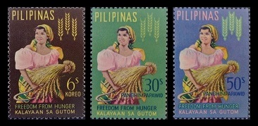 Mga Selyo ng Pilipinas: Disyembre 20, 1963 - Kalayaan sa Gutom - Set ng 3 selyo – Philippine stamps