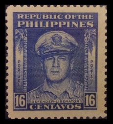 Selyo ng Pilipinas: Pebrero 3, 1948 - Heneral Douglas MacArthur - 16 centavos na selyo - Malaking Imahen – Philippine stamp