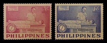 Mga Selyo ng Pilipinas: Disyembre 16, 1953 - Ika-50 Anibersaryo ng Kapisanang Medikal ng Pilipinas - Set ng 2 selyo – Philippine stamps
