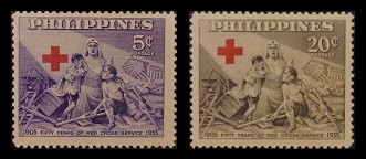 Mga Selyo ng Pilipinas: Agosto 30, 1956 - Ika-50 Anibersaryo ng Pulang Krus ng Pilipinas - Set ng 2 selyo – Philippine stamps