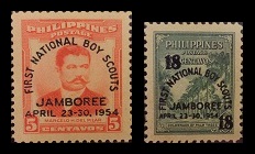 Mga Selyo ng Pilipinas: Abril 23, 1954 - Ika-1 Pambansang Boy Scout Jamboree - Set ng 2 selyo – Philippine stamps