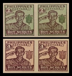 Mga Selyo ng Pilipinas: Oktubre 31, 1948 - Ika-25 Anibersaryo ng Boy Scouts ng Pilipinas - Imperforate pairs – Philippine stamps