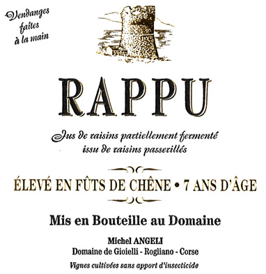 VDN du Cap Corse, à la différence de l'AOC Muscat du Cap Corse, le Rappu est un vin doux rouge, qu'on compare souvent au Banyuls. Les raisins sont "Mutés" ou "Passerillés"