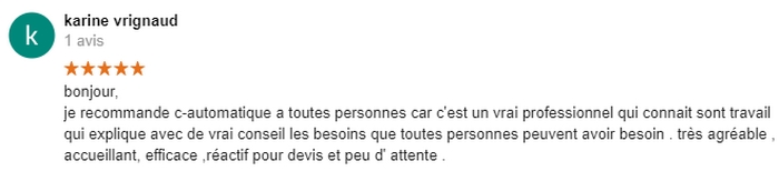 Avis de Mme VRIGNAUD 79370 Celles sur Belle concernant la réparation d'un volet roulant électrique par C-automatique