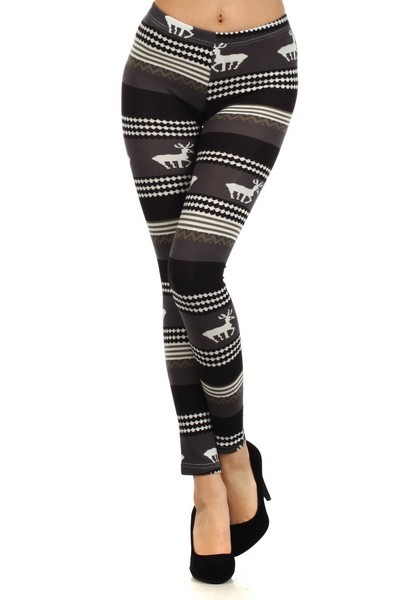 827PT523    Yelete *** Size runs small. Fits S/M ***  Dashing Reindeers is a winter jersey knit leggings with a mid waist raise and slim fitting fashion legging. Fabric: 90% Polyester, 10% Spandex Stock Availability: In Stock Original Price €15.00