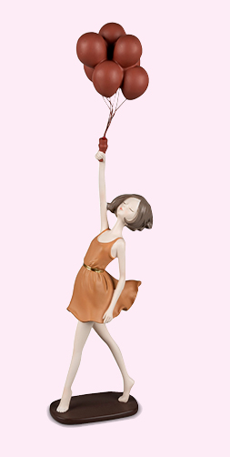 Deko-Figur Mädchen mit Ballons 44cm aus Kunststein gefertigt und handbemalt
