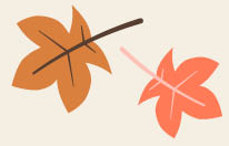 Bunte Herbstillustration, gezeichnete Ahornblätter in dunklem und hellem Orange