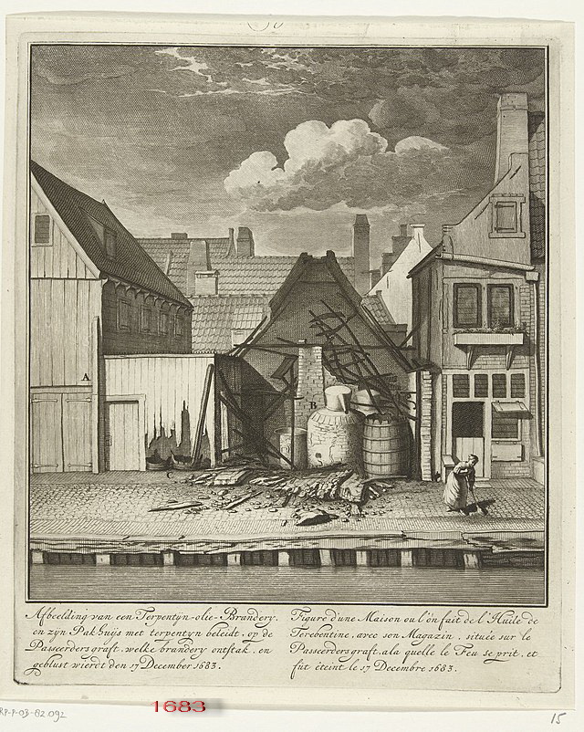 1683  Figure d'une maison ou l'on fait de l'huile de terebentine, avec son magazin, située sur le Passeerders graft15Hollstein