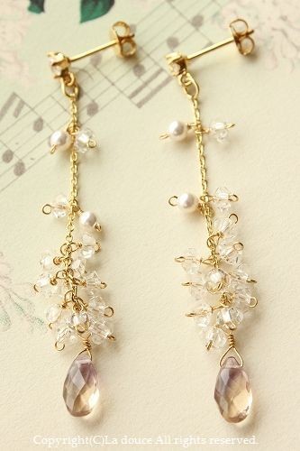 アメトリンと水晶の揺れるロングピアス