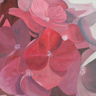*Rote Hortensien l - 100x100 (3 Farben + 1)