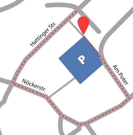 Karte: Eingang und Parkplatz sind zu erreichen über Am Poter