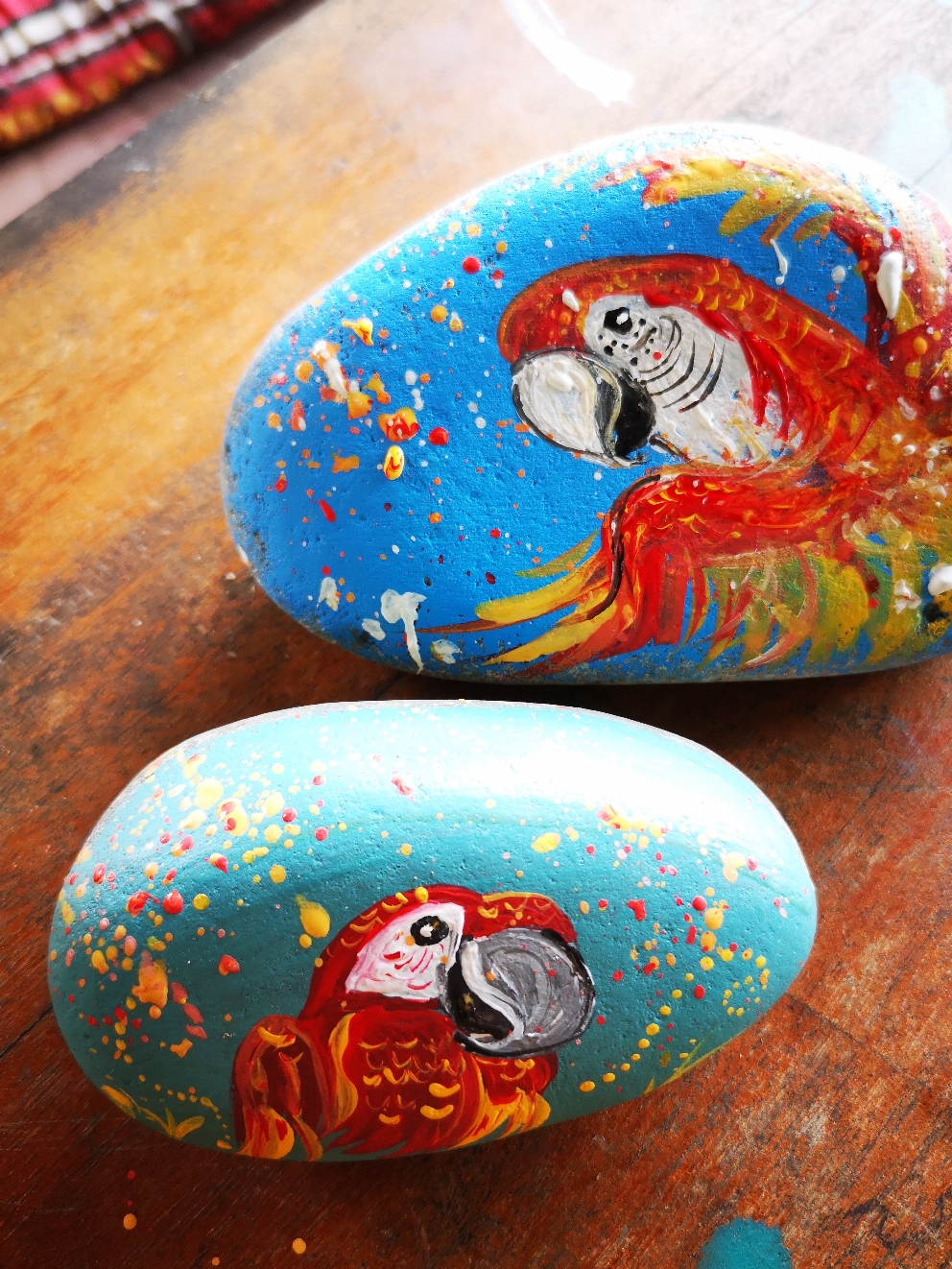 Scarlet Macaws on stone ~ acrylic 