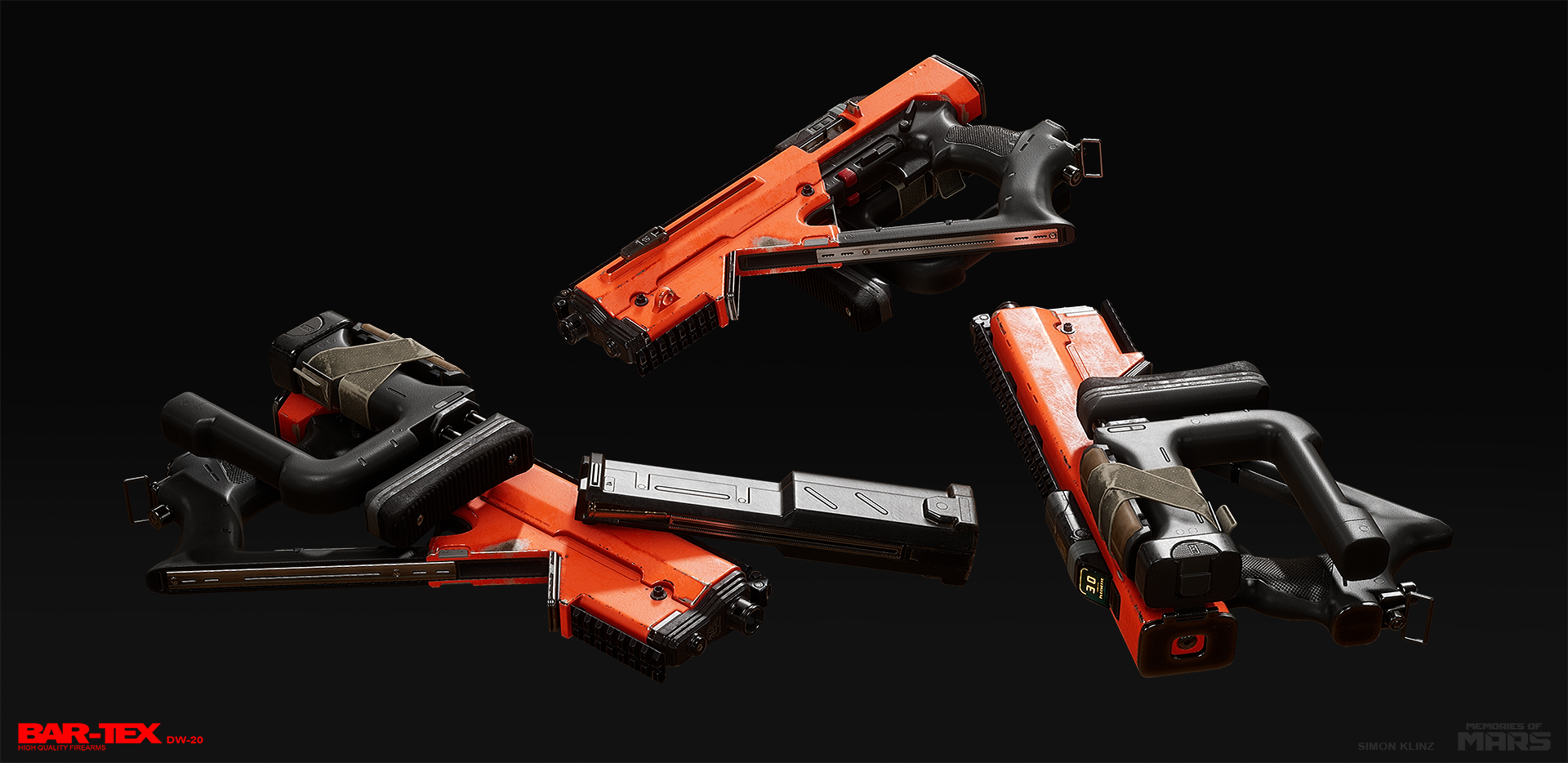 Submachine gun design for Memories of Mars. First person ingame model.
