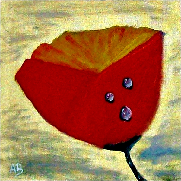 Roter Mohn-Ölmalerei-Blume-Stillleben-Goldener Hintergrund-Wassertropfen-Moderbe Malerei-Ölbild-Ölgemälde