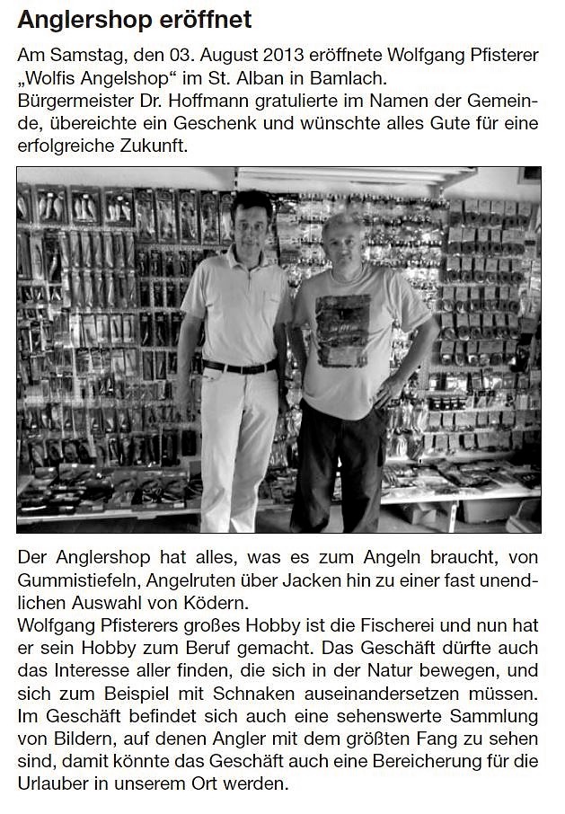 Neueröffnung Wolfis Anglershop 2013 mit Bürgermeister Dr. Hoffmann, Gemeinde Bad Bellingen