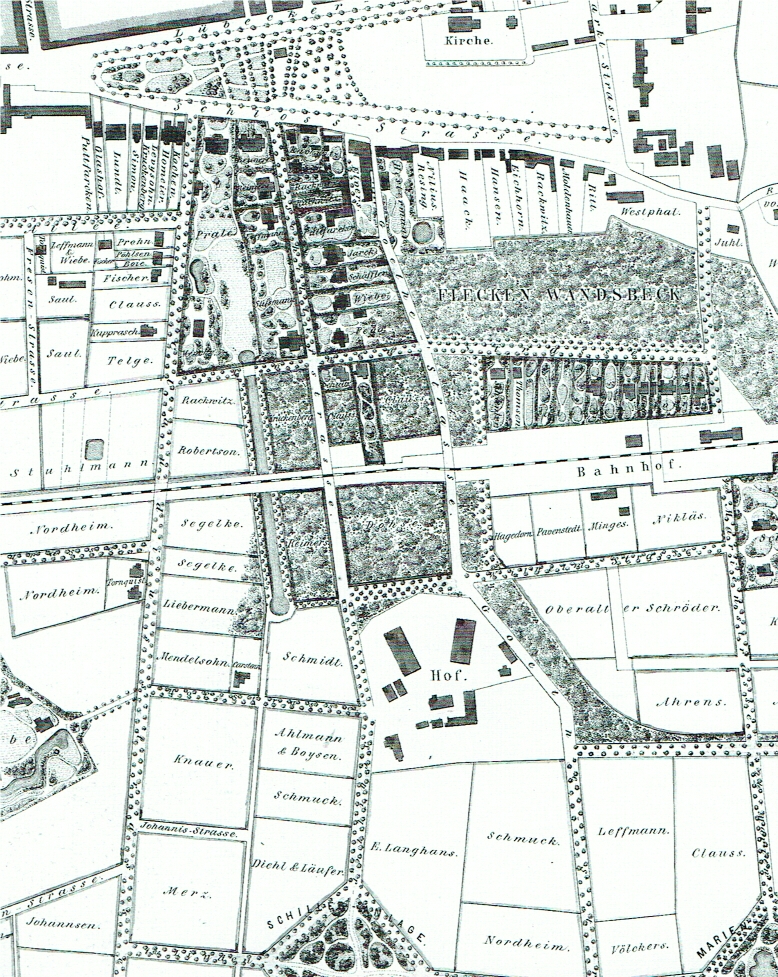 Ausschnitt Die Parzellierung Marienthals 1865 Quelle: Staatsarchiv  Hamburg 1865 StA 720-1 152-1 = 1_186_52