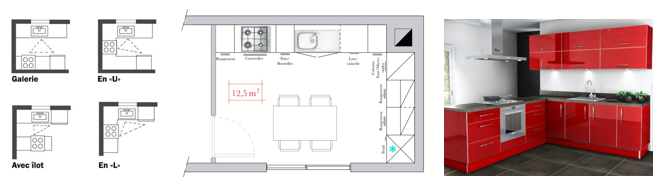 plan de cuisine aménagée , Perspective Vue 3D, conception, vente, installation, travaux de rénovation de cuisine sur mesure - Cuisine CHC - MESNIL-RAOUL