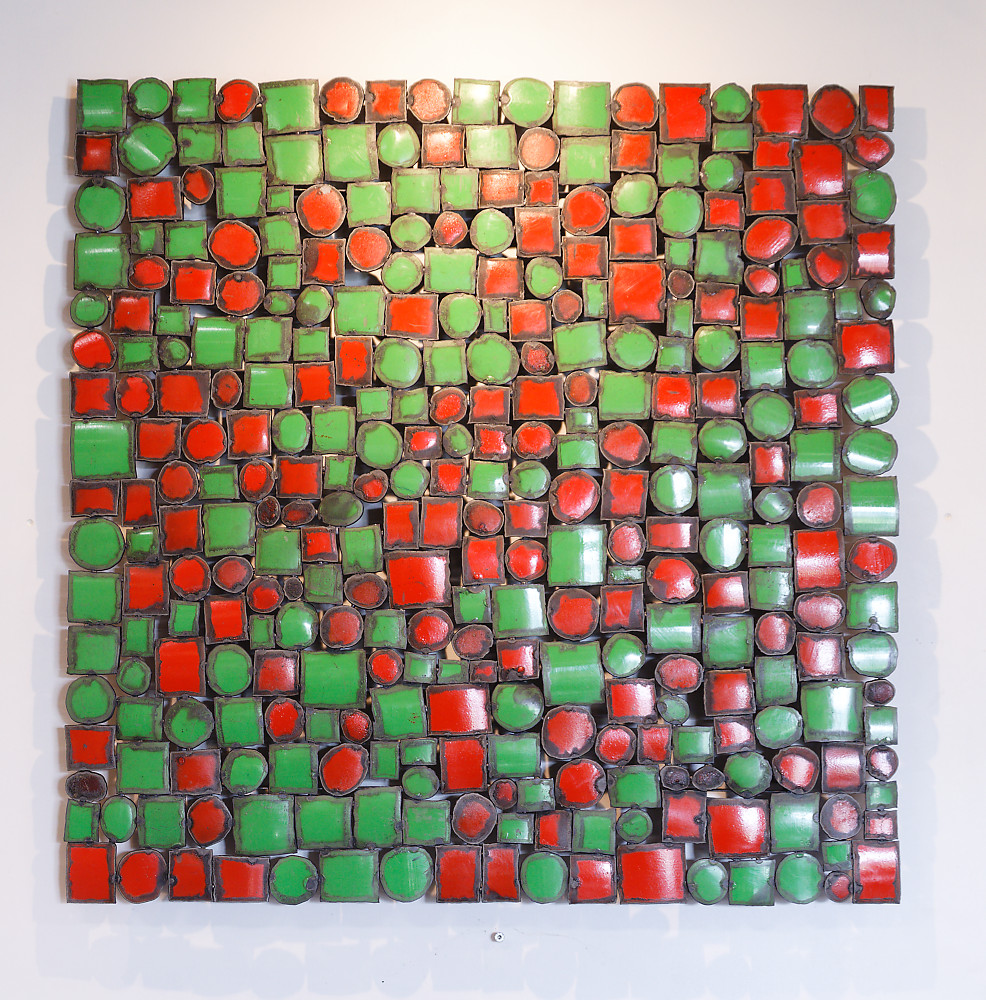 Tableau en acier vert et rouge