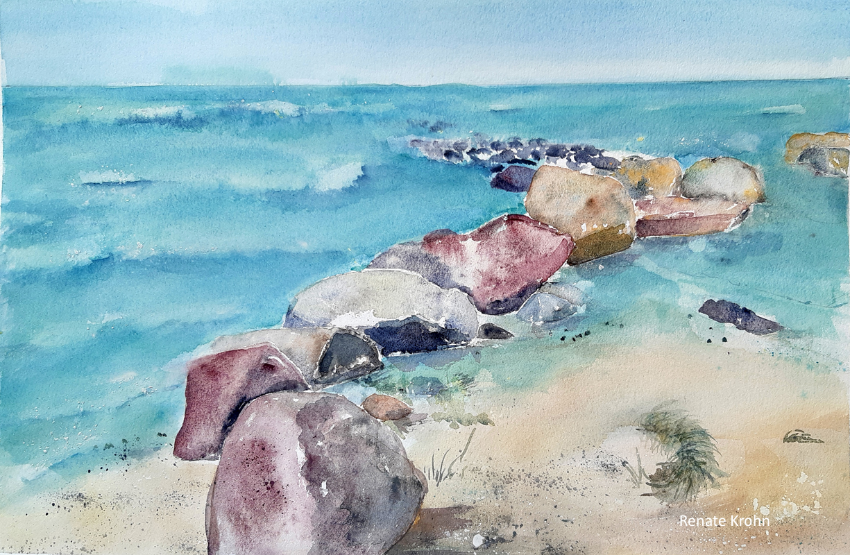 2021 April Ostsee Steinbuhne Aquarell Renate Krohn