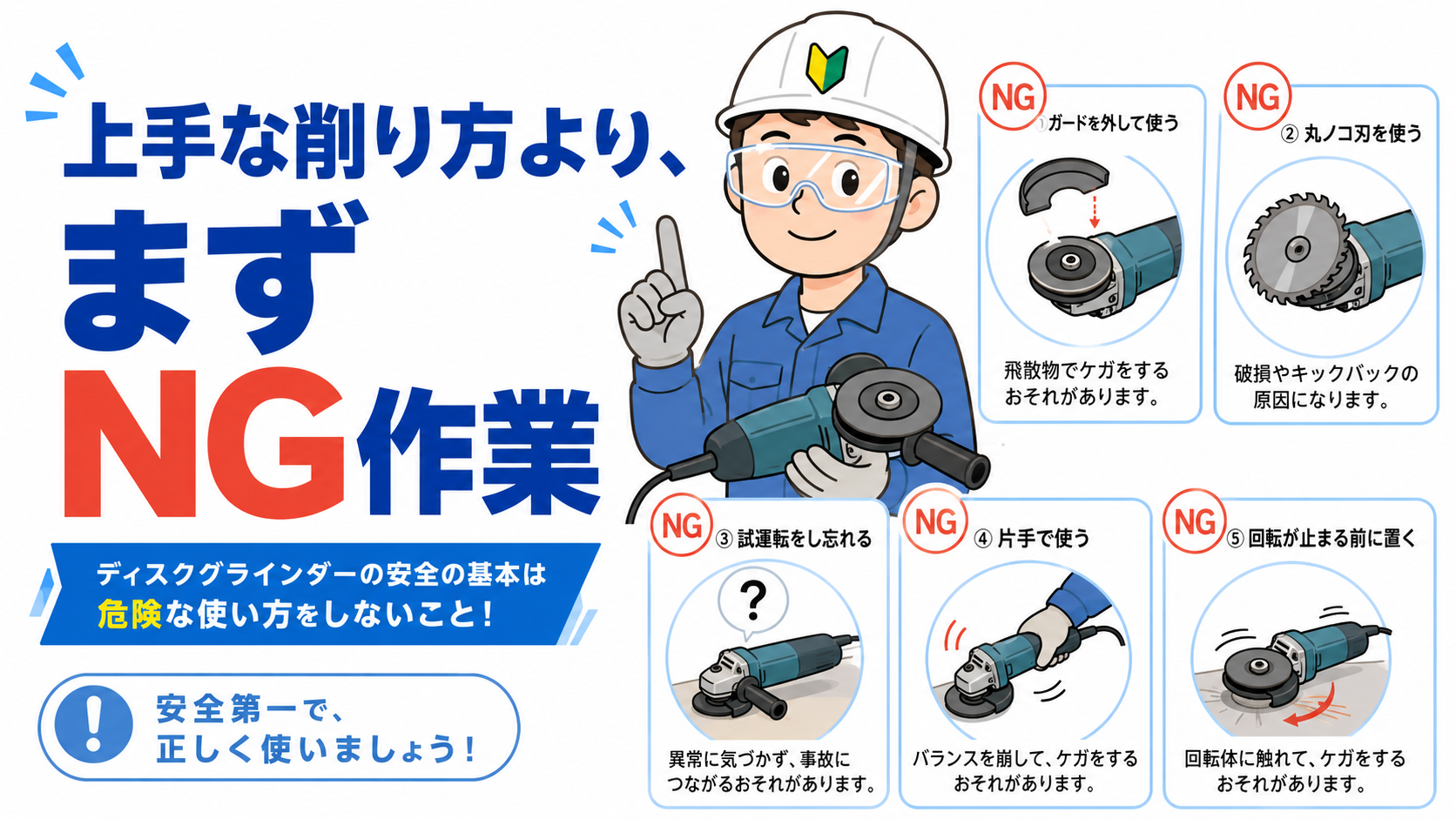ディスクグラインダー初心者が最初に覚えるNG作業5選｜カバー外し・丸のこ刃・試運転忘れ
