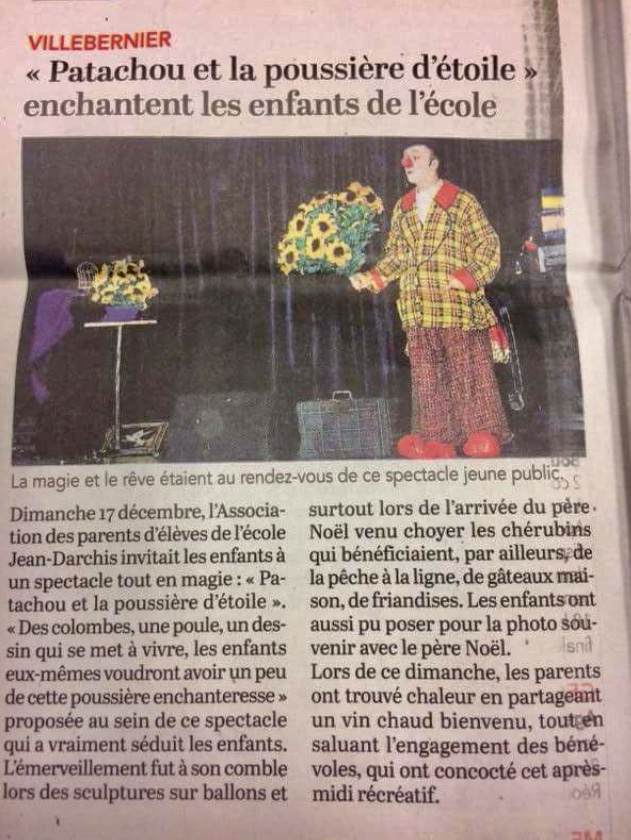 Article sur Patachou et la poussière d'étoile- Le courrier de l'ouest- Décembre 2017