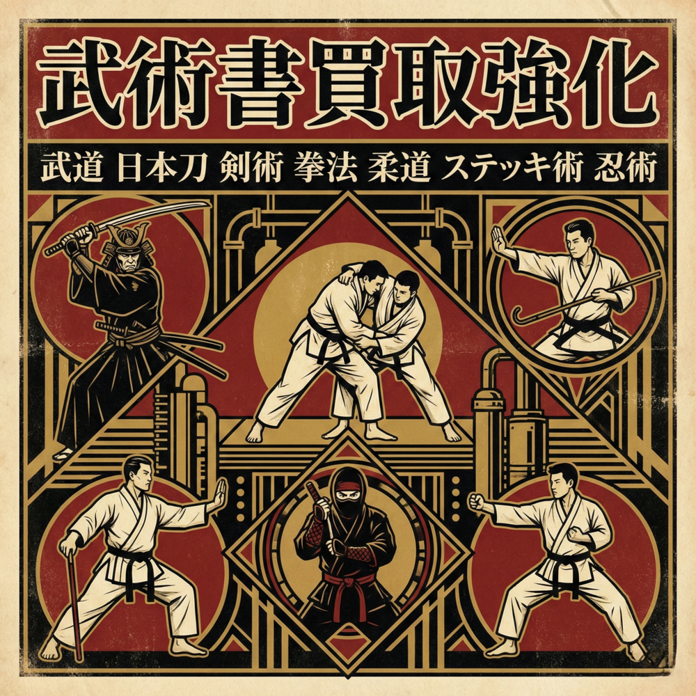 武術書買取　武道　日本刀　剣術　武士道　柔道　ステッキ術　忍術　カラテ　少林寺拳法