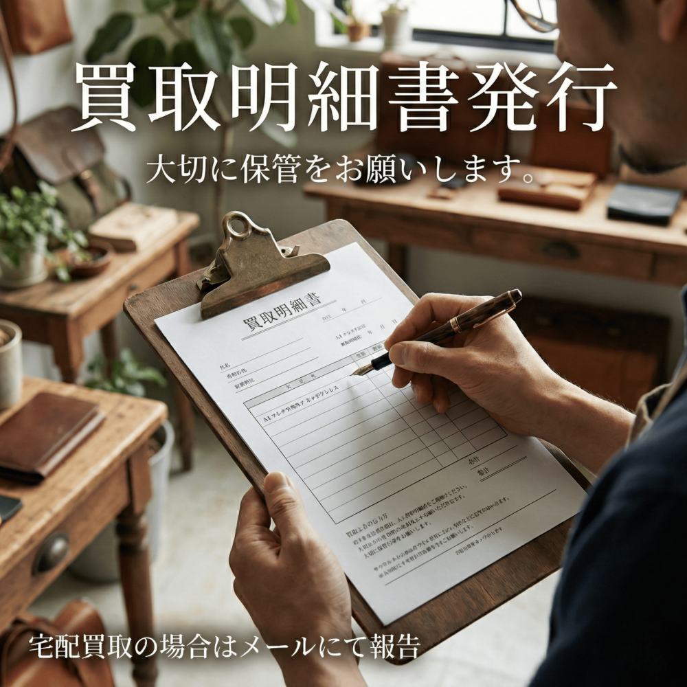 出張買取では、買取明細書を必ず発行致します。大切に保管をお願いいたします。