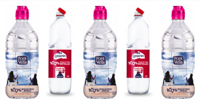 Las botellas de Agua Danone, certificadas por Aenor por su contenido 100% de plástico reciclado