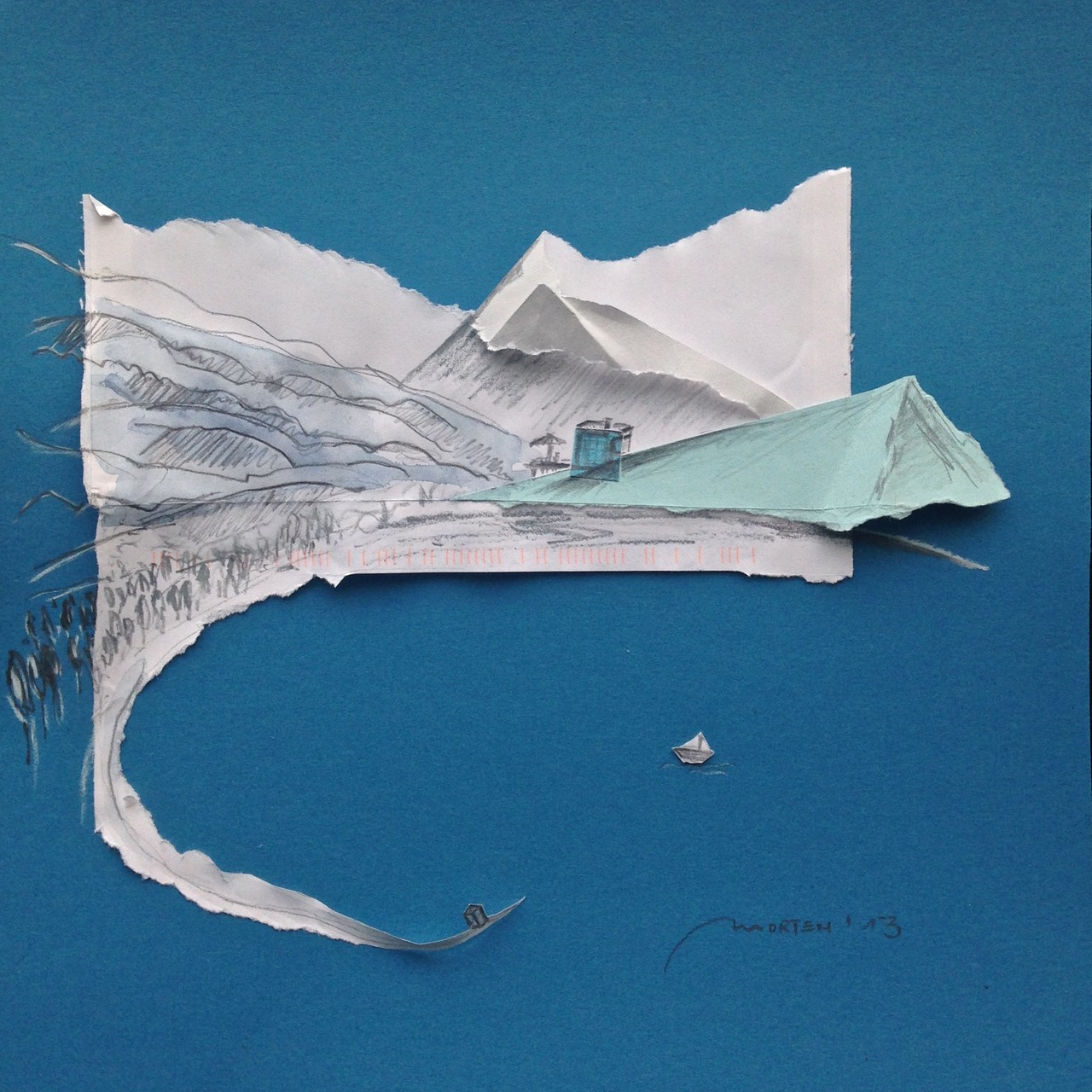 HAUS AM SEE, 2013, Johannes Morten, 25 x 25 cm, Graphit, Aquarell, Papier und Pappe