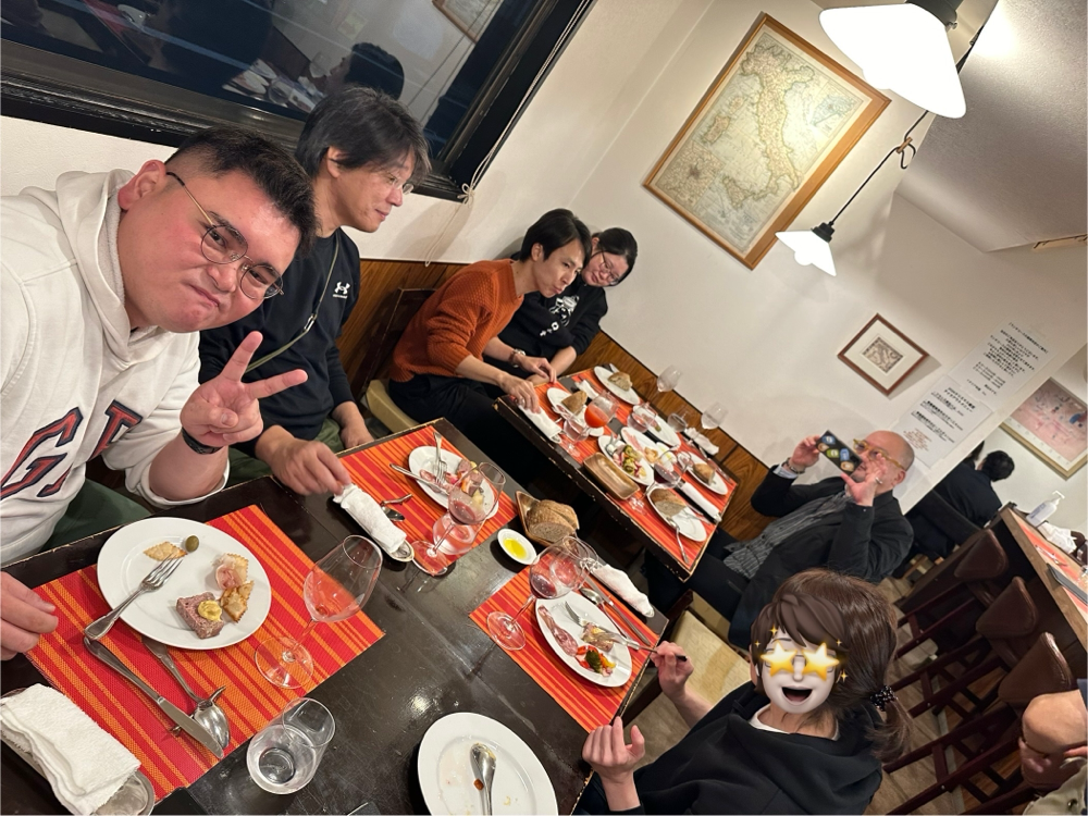 北海道の村本さんが来てくれたので、事務所の近くの隠れ家的イタリアンに