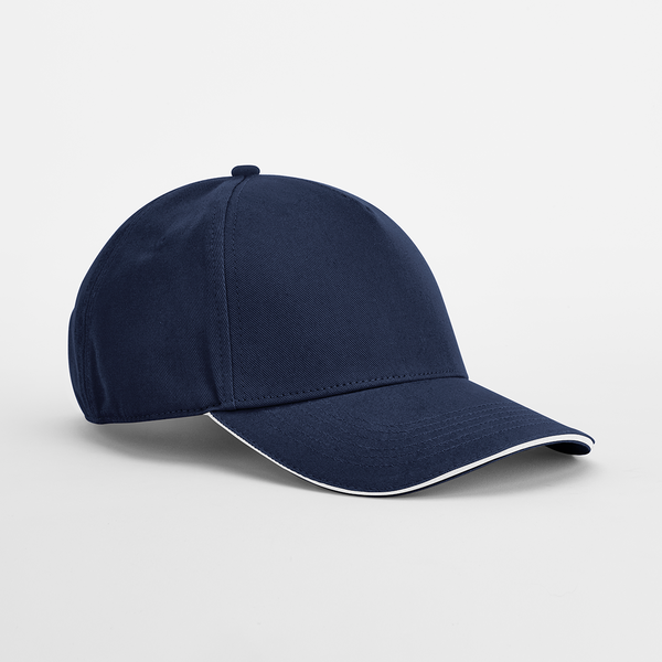 French Navy-White EarthAware® Classic Organic Cotton 5 Panel Cap - Sandwich Peak