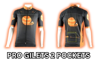 Premium custom printed Pro cycling gilets with two rear pockets for practical lightweight riding kit.