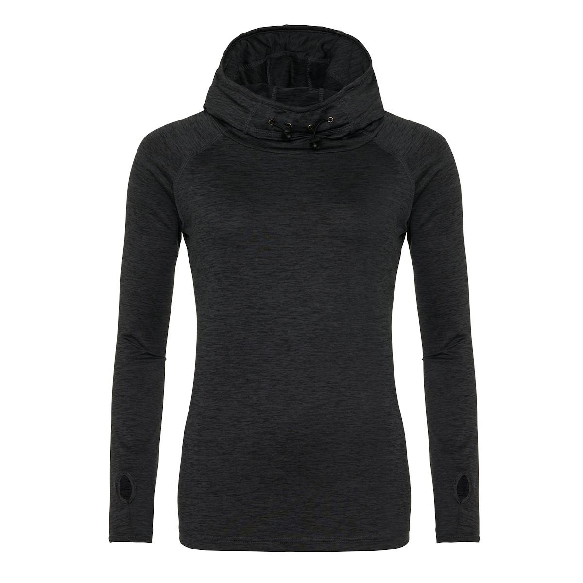 Black Melange Women's COOL Sports Cowl Neck Hoodies